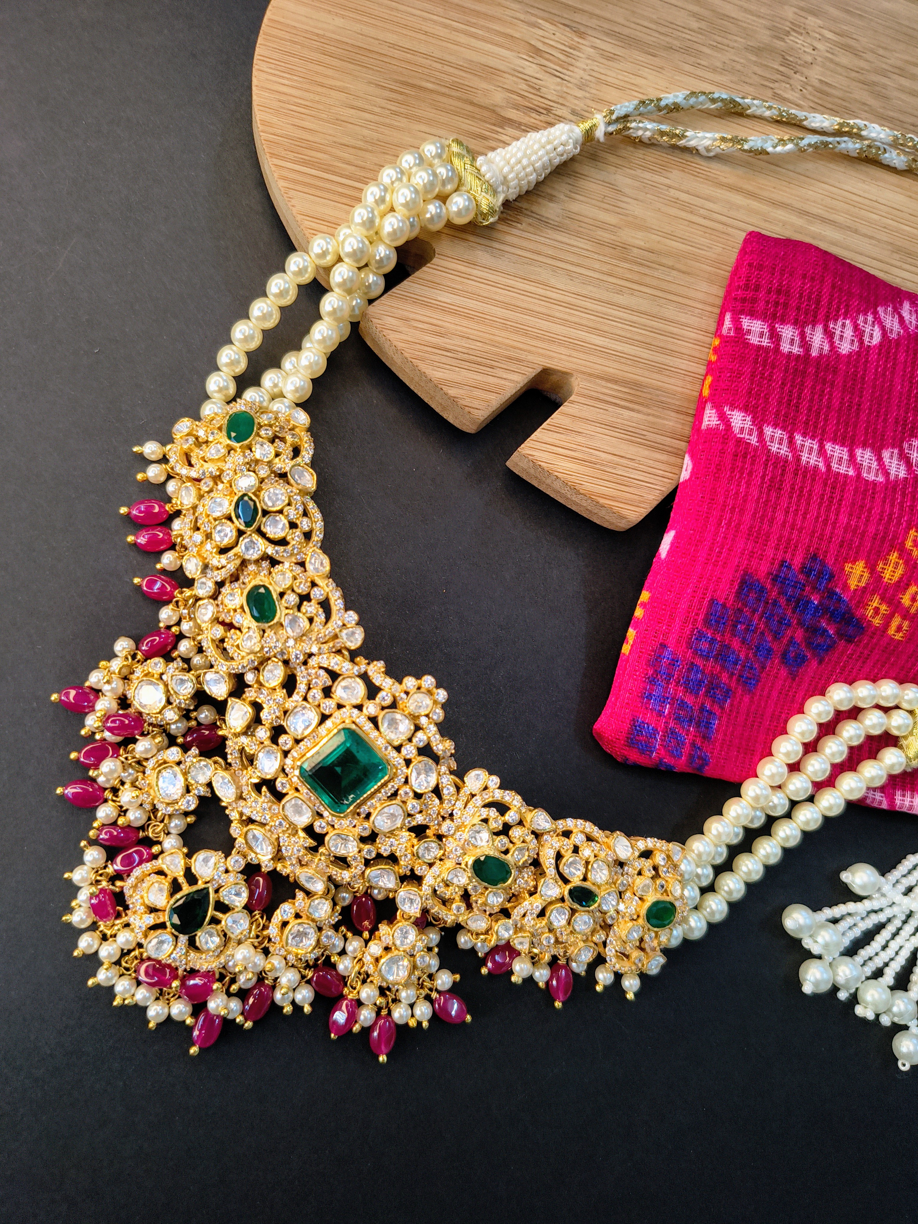 Traditional Pearl Moissanite Bridal Necklace