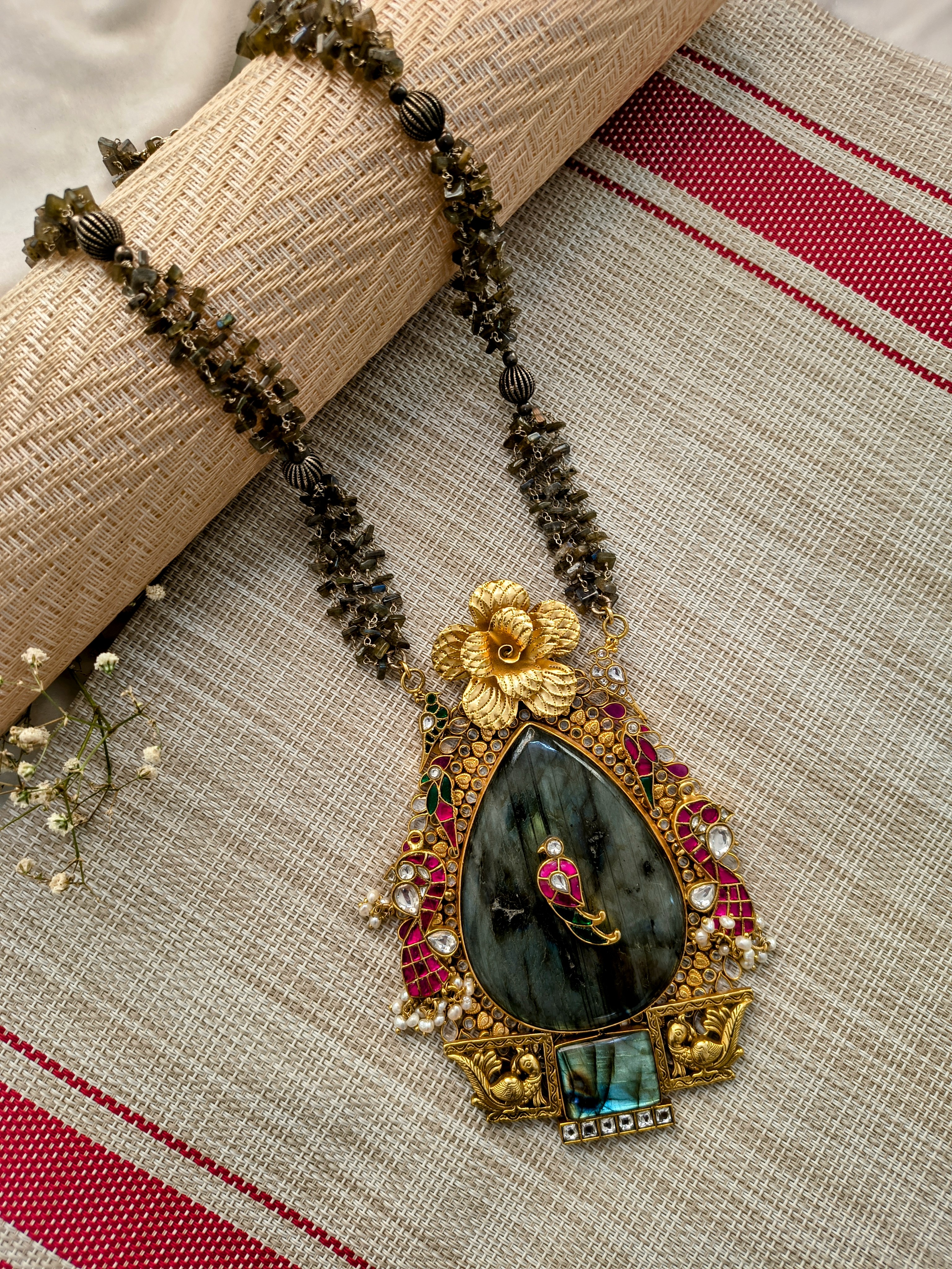 Labradorite Pendant with Gold Detailing