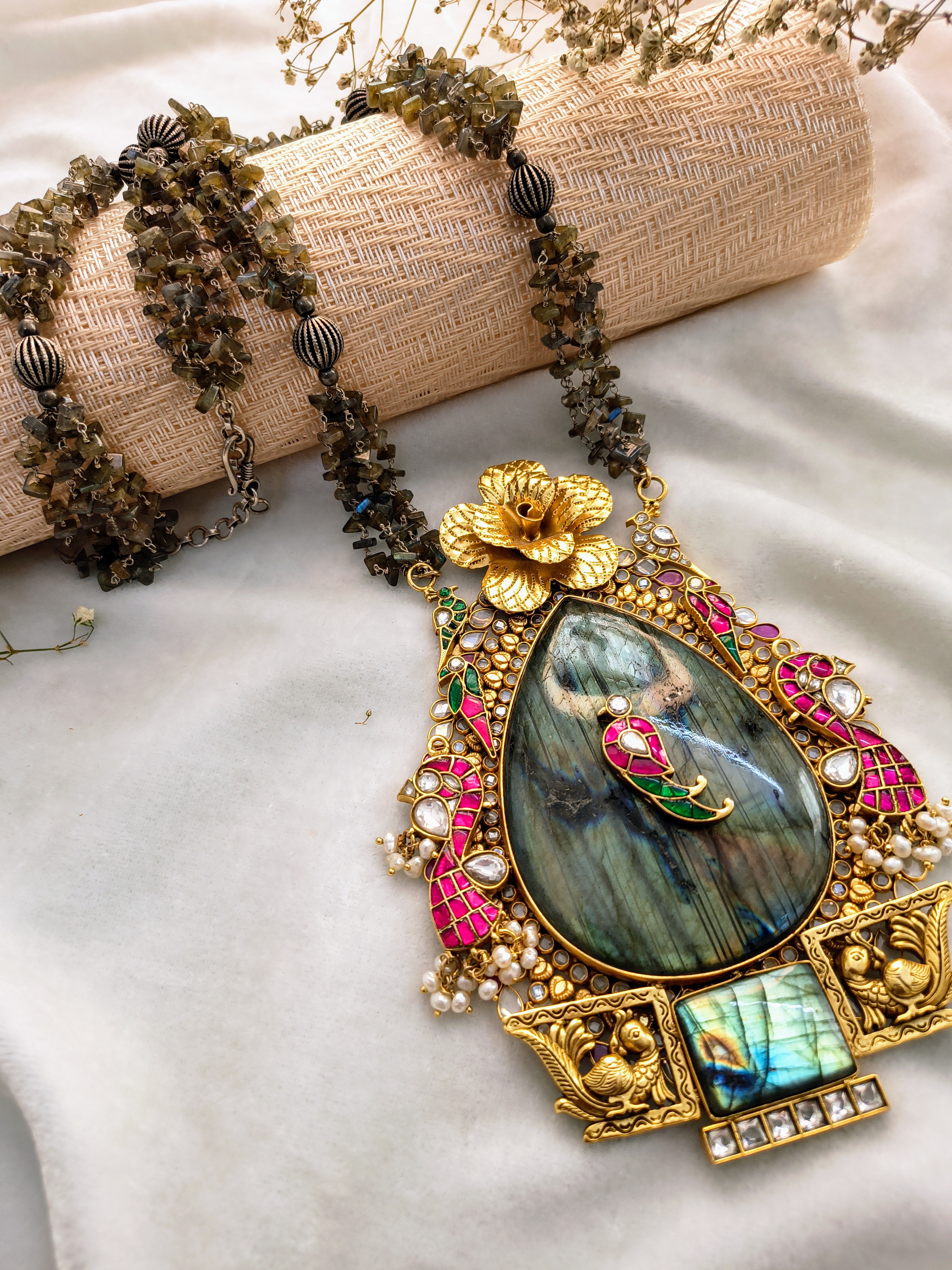 Labradorite Pendant with Gold Detailing