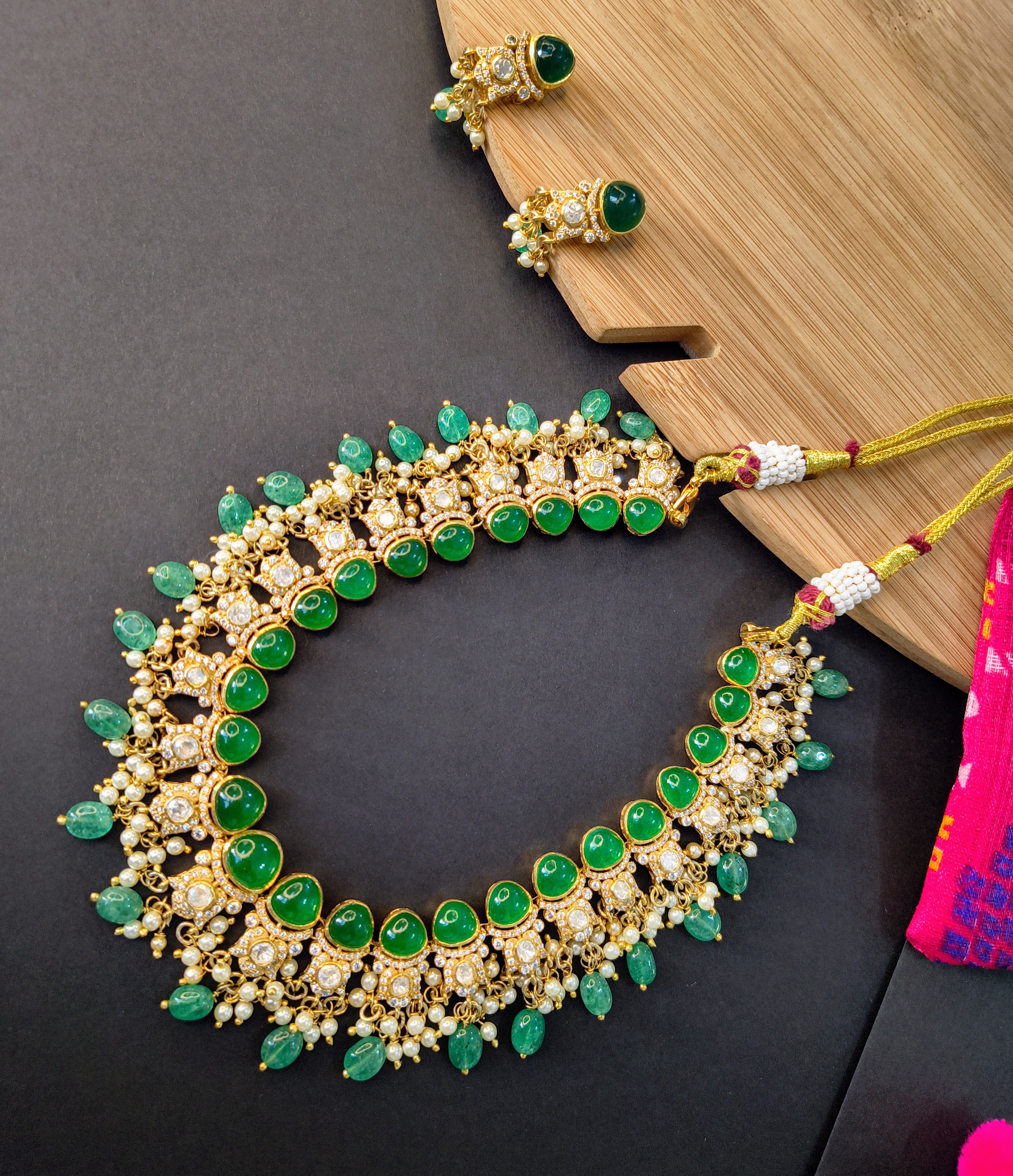 Royal Emerald Moissanite Necklace Set 