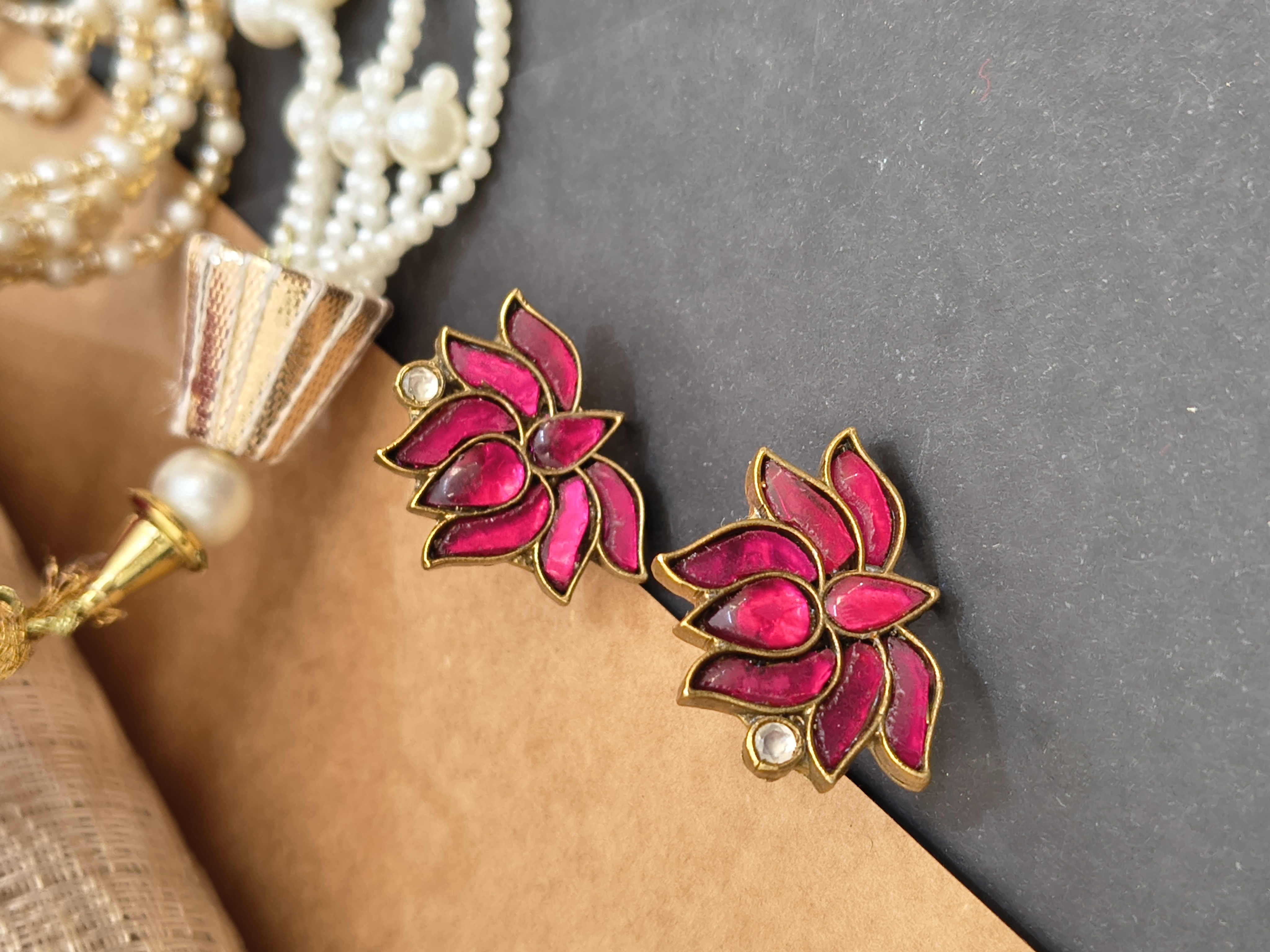 Lotus Design Pink Earrings