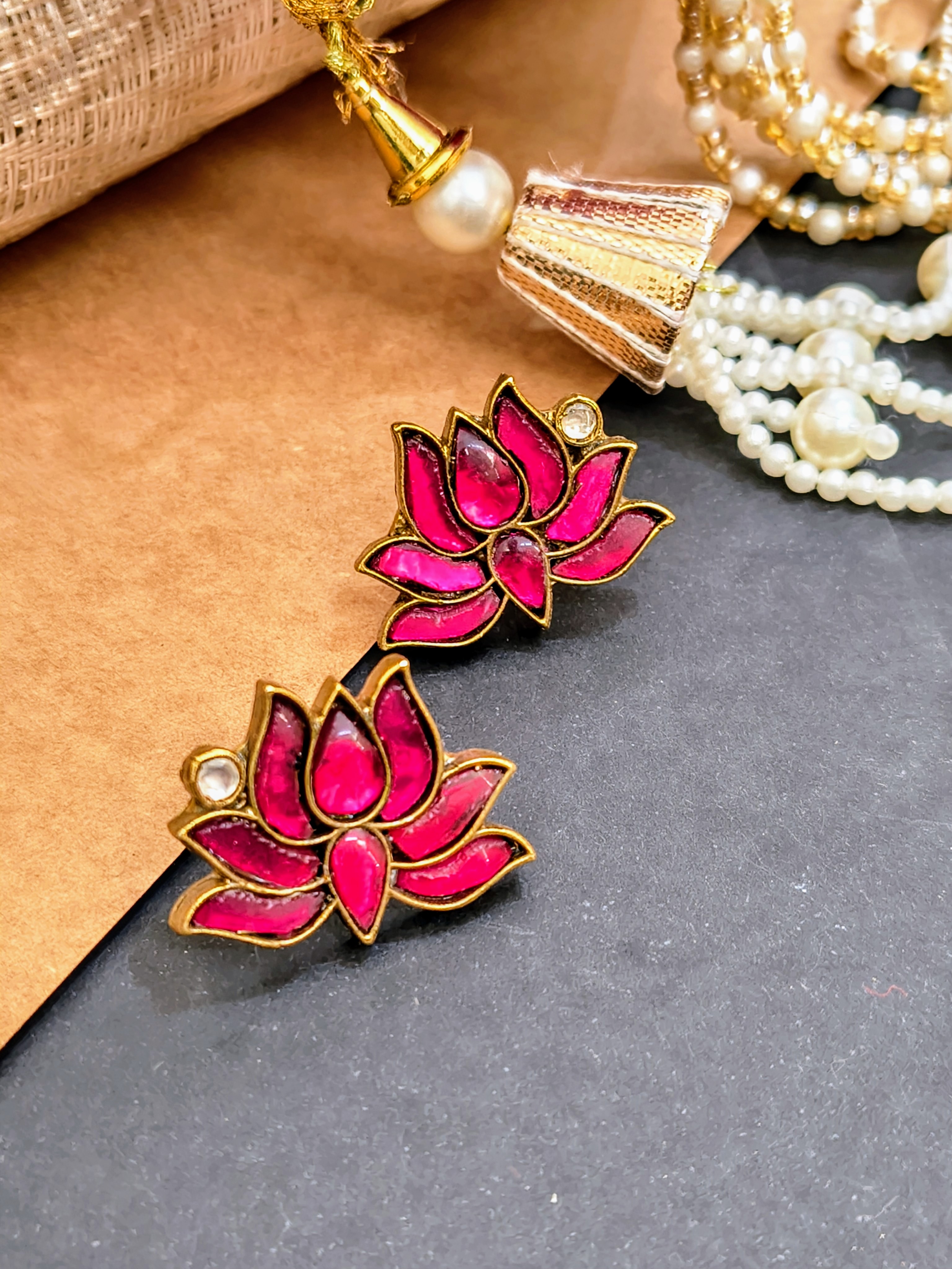 Lotus Design Pink Earrings