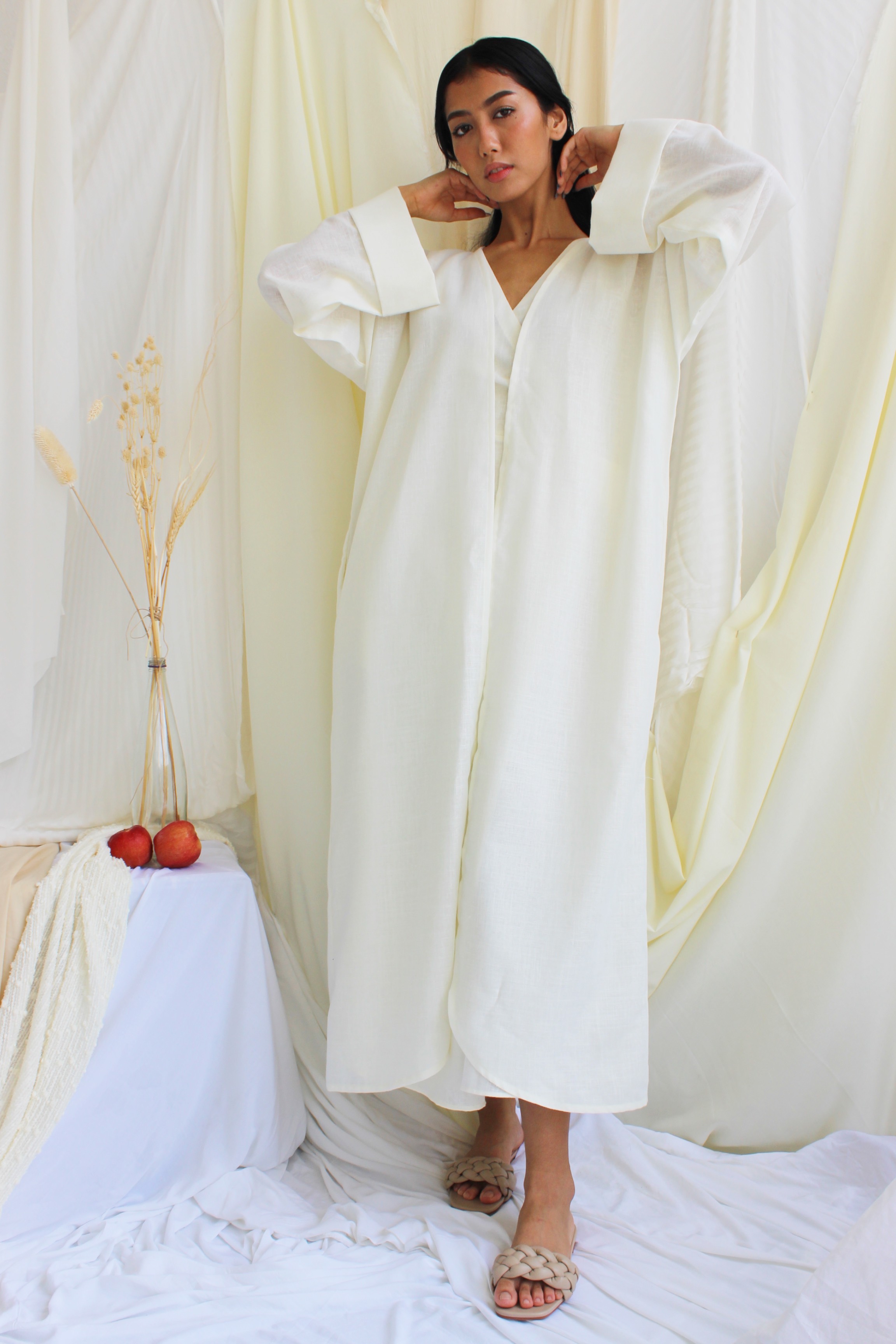 Linen Wrap Dress & Abaya Set