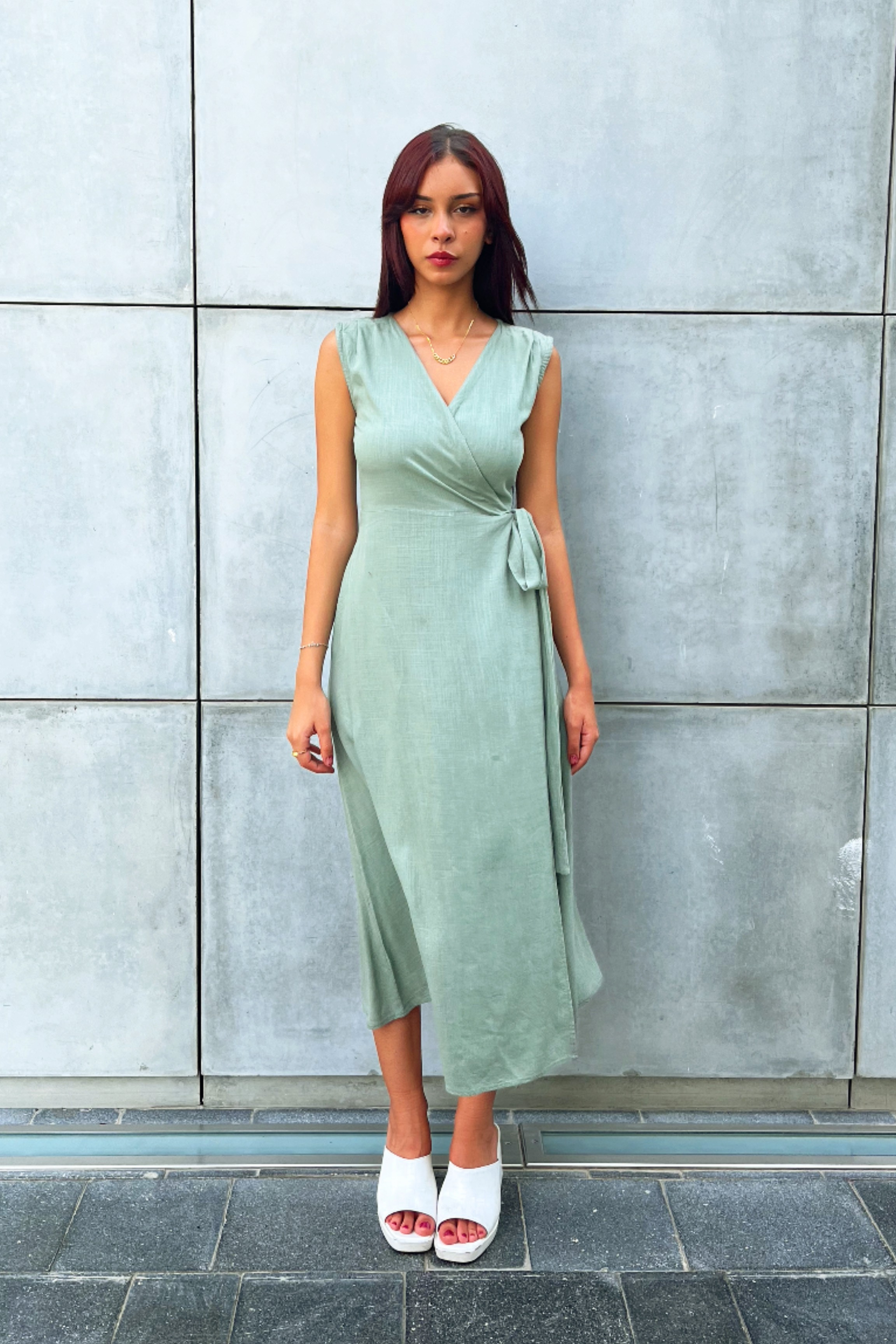 Linen Wrap Dress & Abaya Set