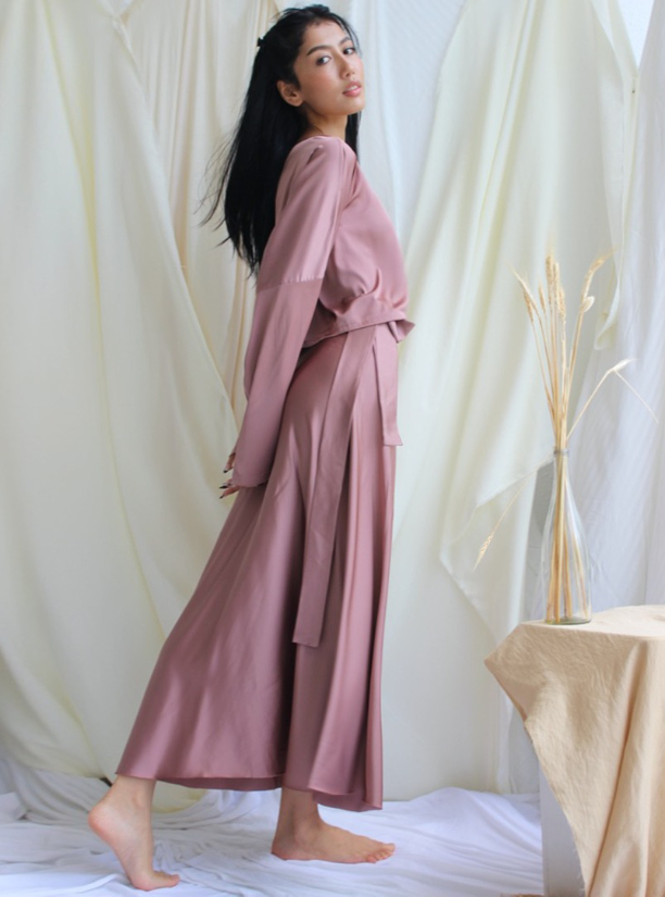 Satin Wrap Skirt Set 