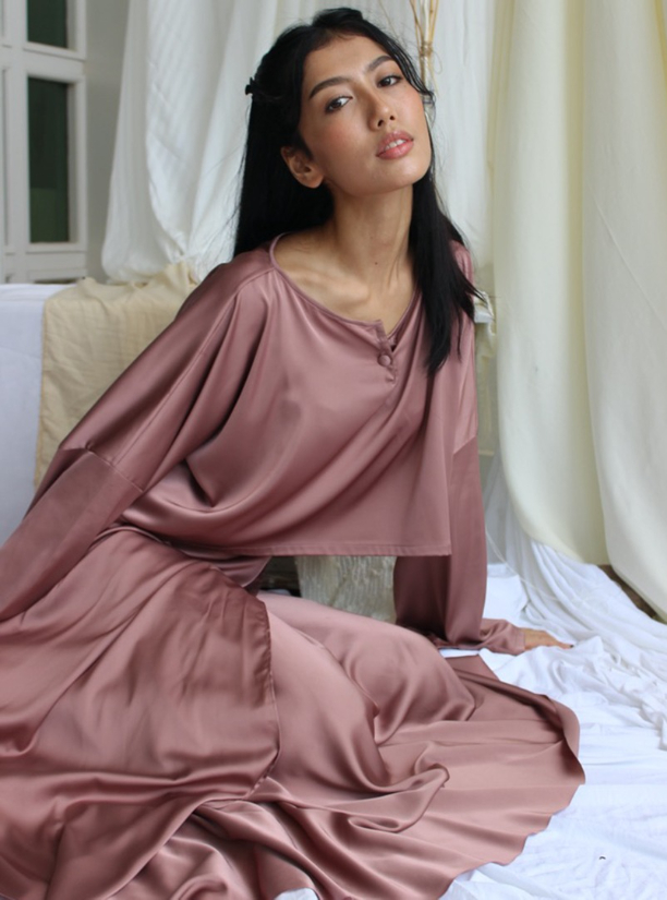 Satin Wrap Skirt Set 