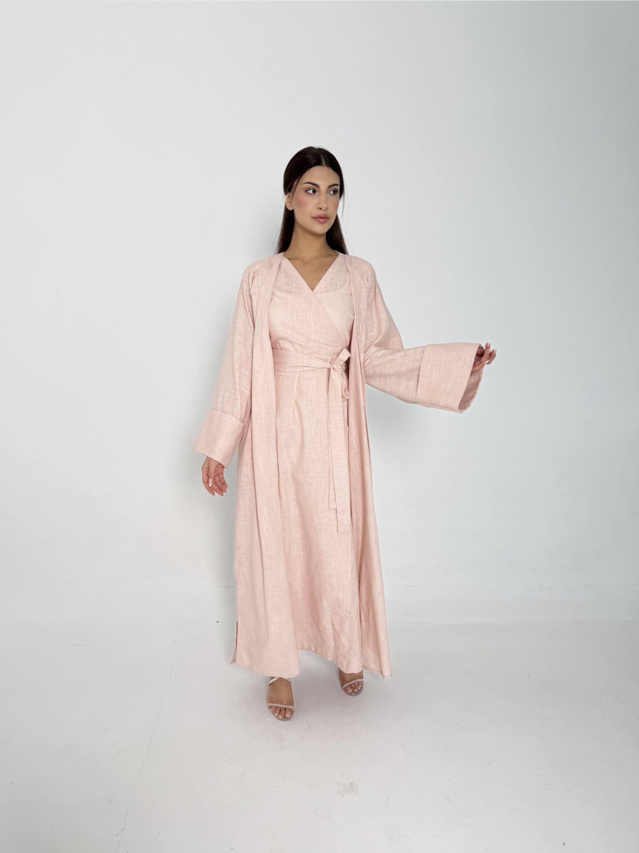 Linen Wrap Dress & Abaya Set