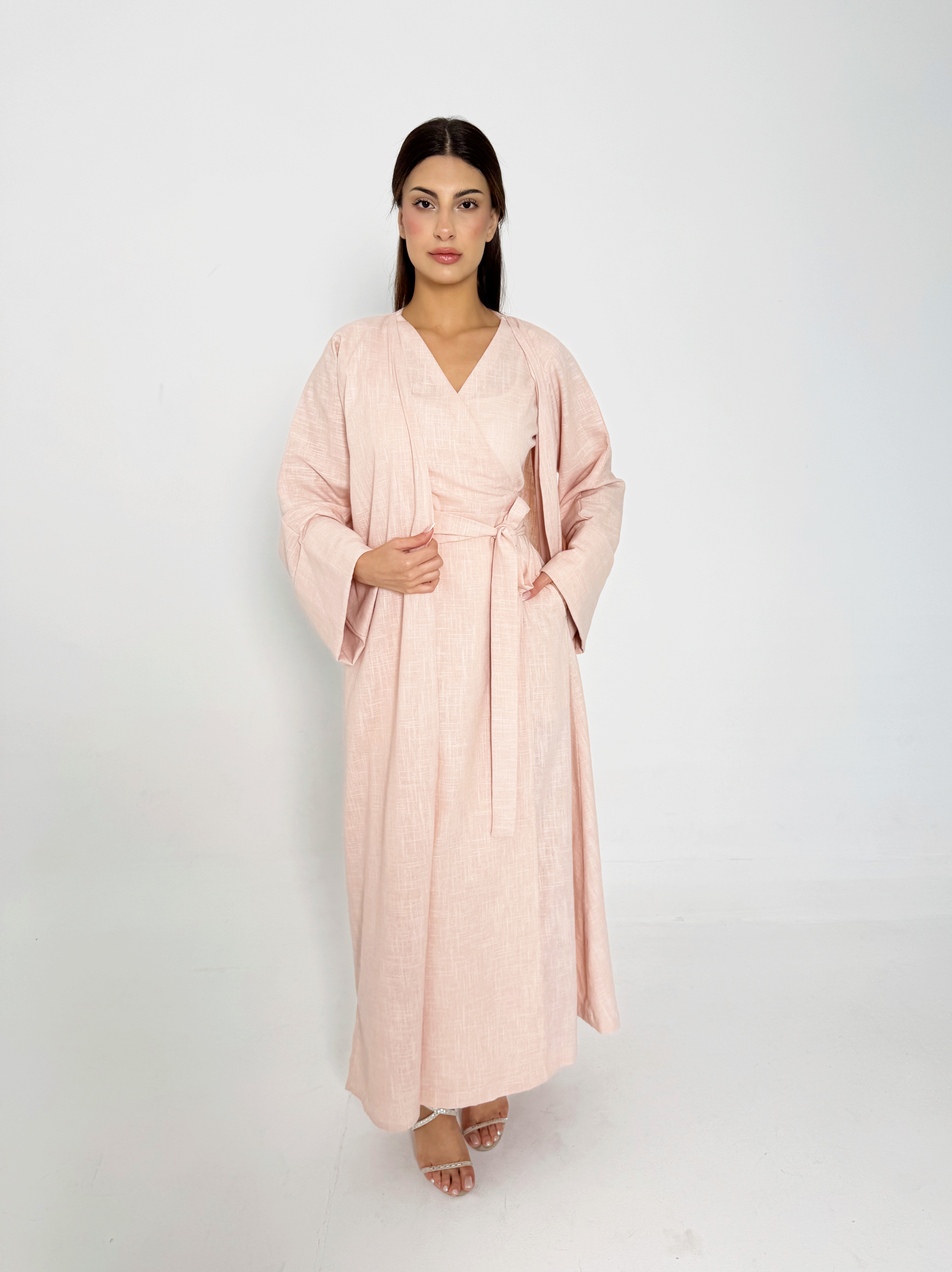 Linen Wrap Dress & Abaya Set