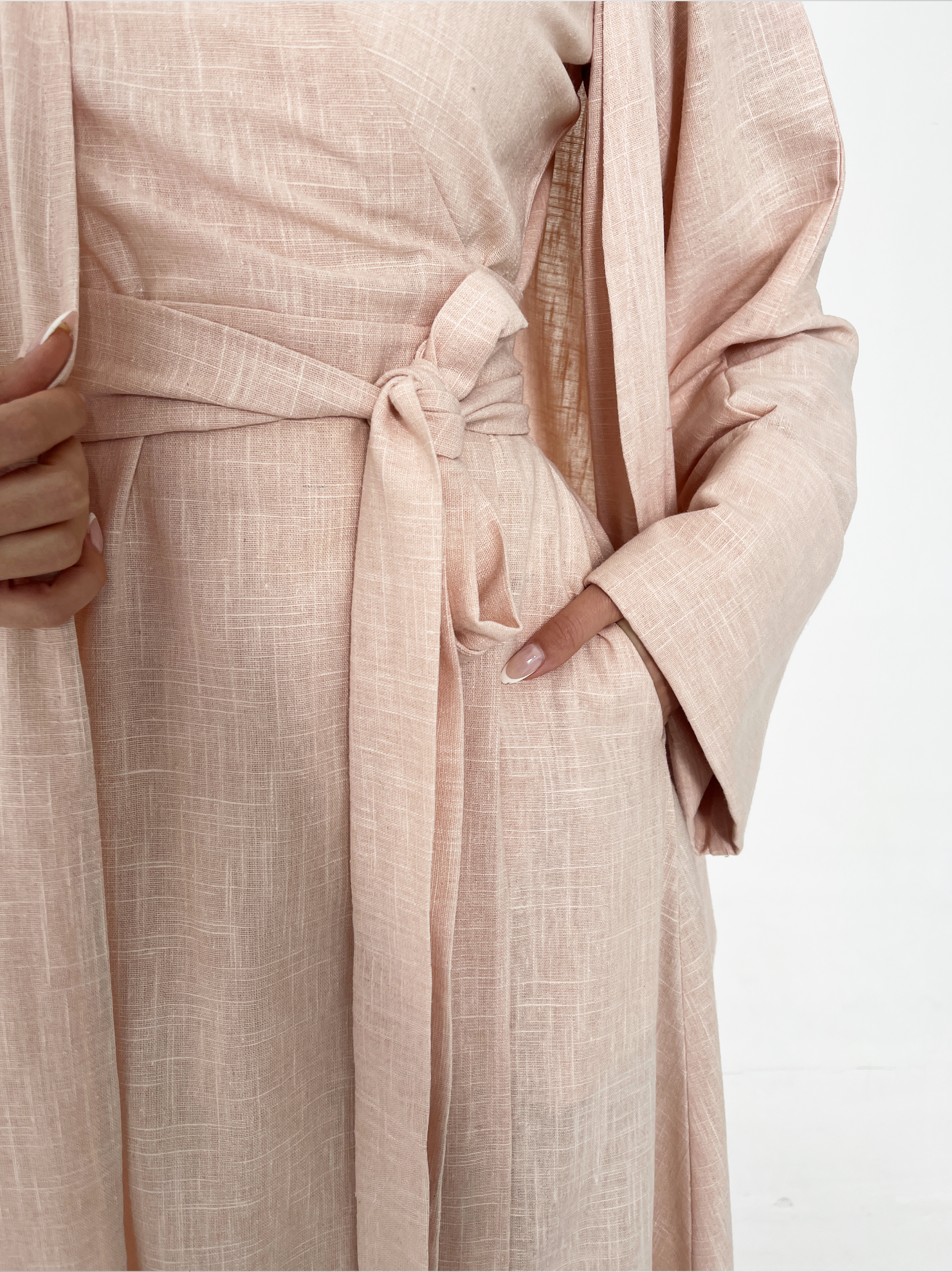 Linen Wrap Dress & Abaya Set