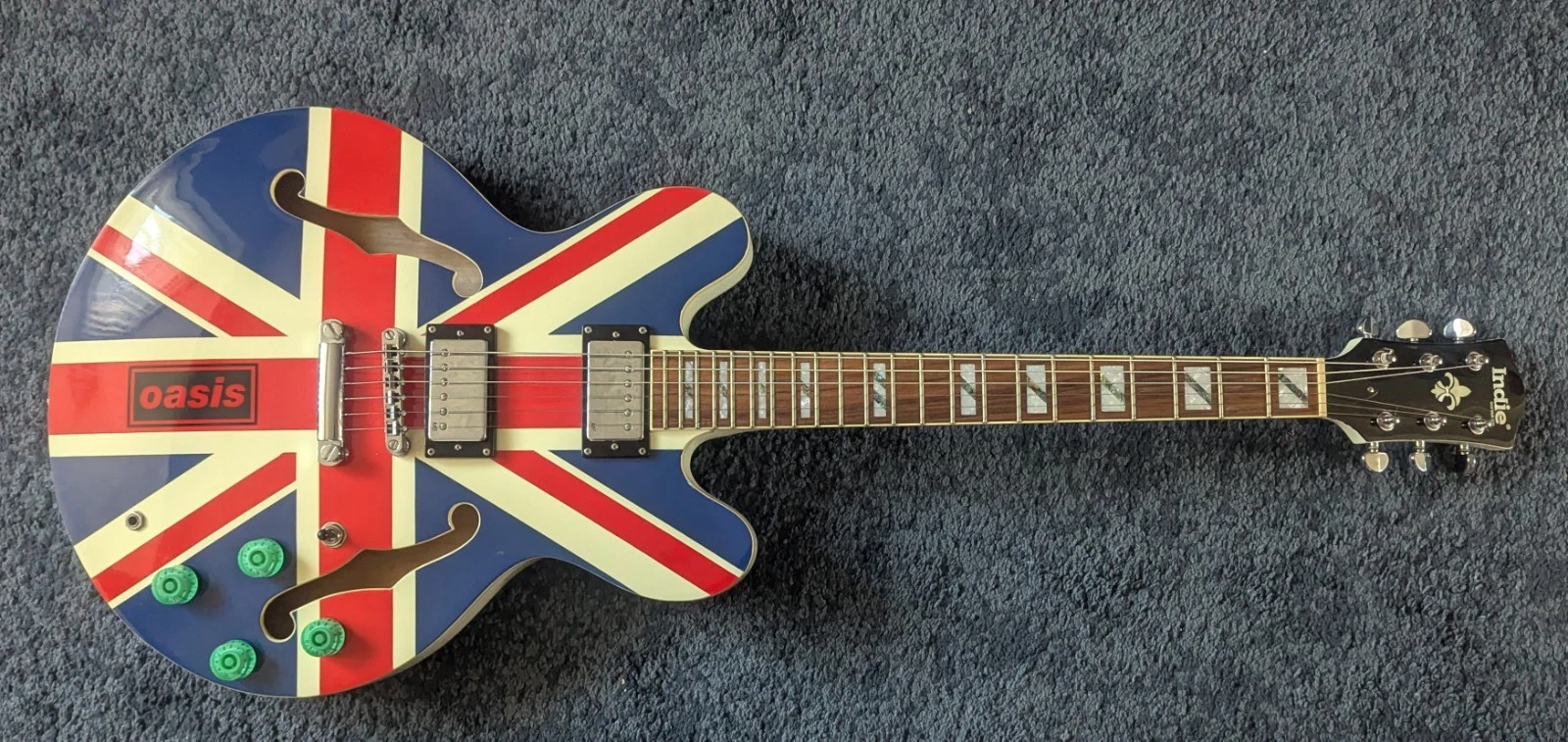 Rare Indie 335 Union Jack " Oasis " Electric Guitar 