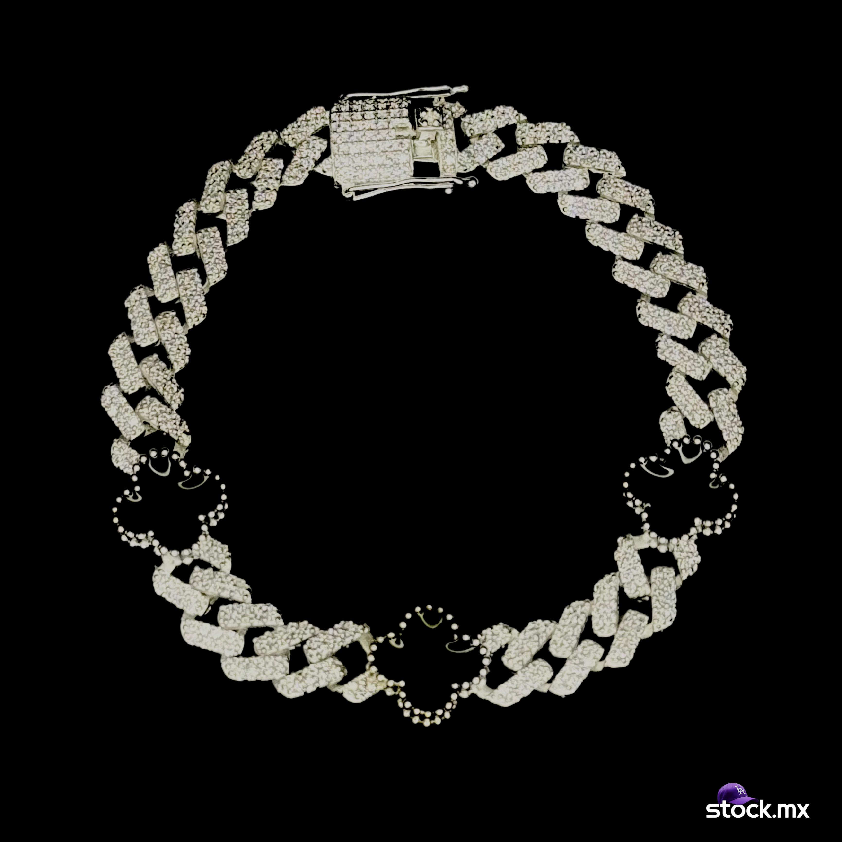 Cubana con trébol de cuatro hojas ice‑out (Moissanita, Plata 925)