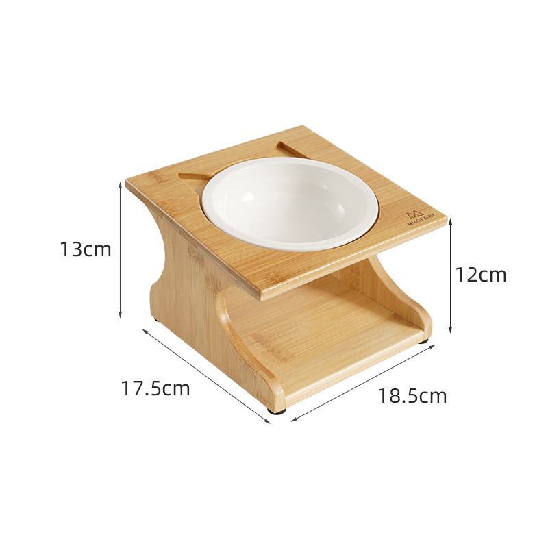 Upgraded Raised Cat Bowl with Bamboo Stand, Elevated Pet Feeder with 1 Bowl