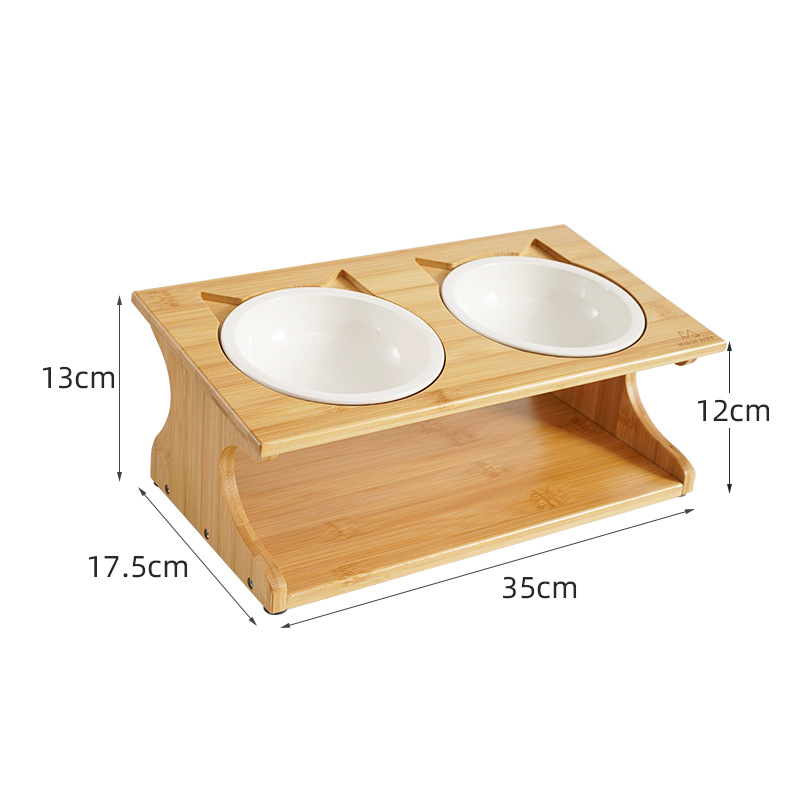 Upgraded Raised Cat Bowl with Bamboo Stand, Elevated Pet Feeder with 2 Bowls