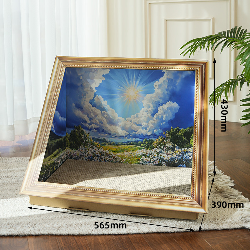 Framed Cat Wall Bed with Scratching Board – Painting-Style Wall Decor (wilderness)