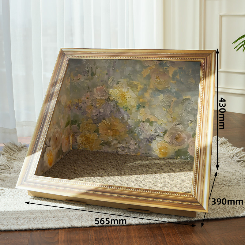 Framed Cat Wall Bed with Scratching Board – Painting-Style Wall Decor (Flowers)