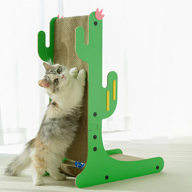 L-Shaped Cactus Cat Scratcher – Sturdy Cardboard Cat Scratch Pad for Claw Care and Play