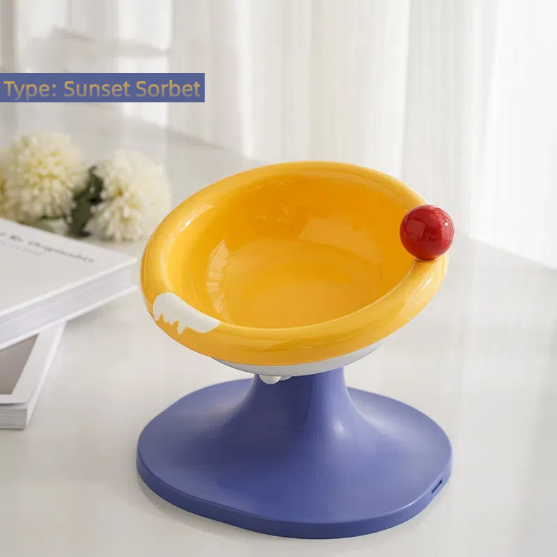 Adjustable Elevated Ceramic Cat Bowl – Artistic Macaron-Inspired Design with Tilt Angle, Stylish & Safe Raised Pet Feeder
