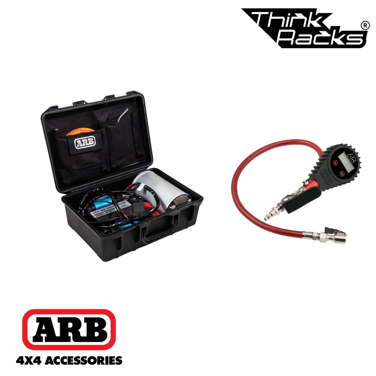 ARB COMPRESSOR TWIN PORTABLE 12V + ARB DIGITAL TYRE INFLATOR BRAIDED HOSE W/CHUCK