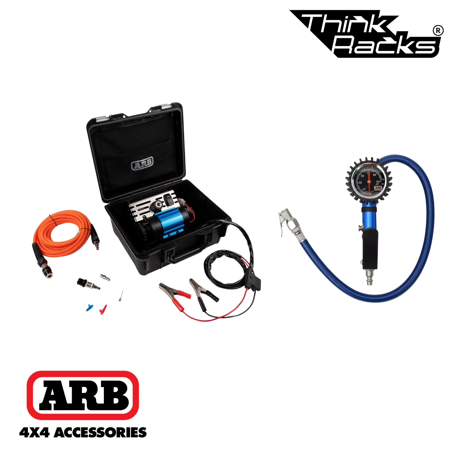 ARB COMPRESSOR KIT MEDIUM PORTABLE 12V - VERSION 2 + ARB ANALOGUE TYRE INFLATOR BRAIDED HOSE W/CHUCK