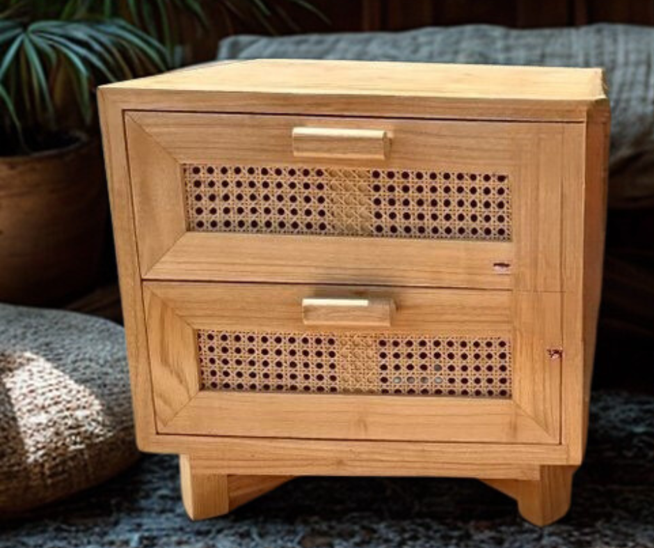 Set of 2 the Serene Rattan Bedside Tables