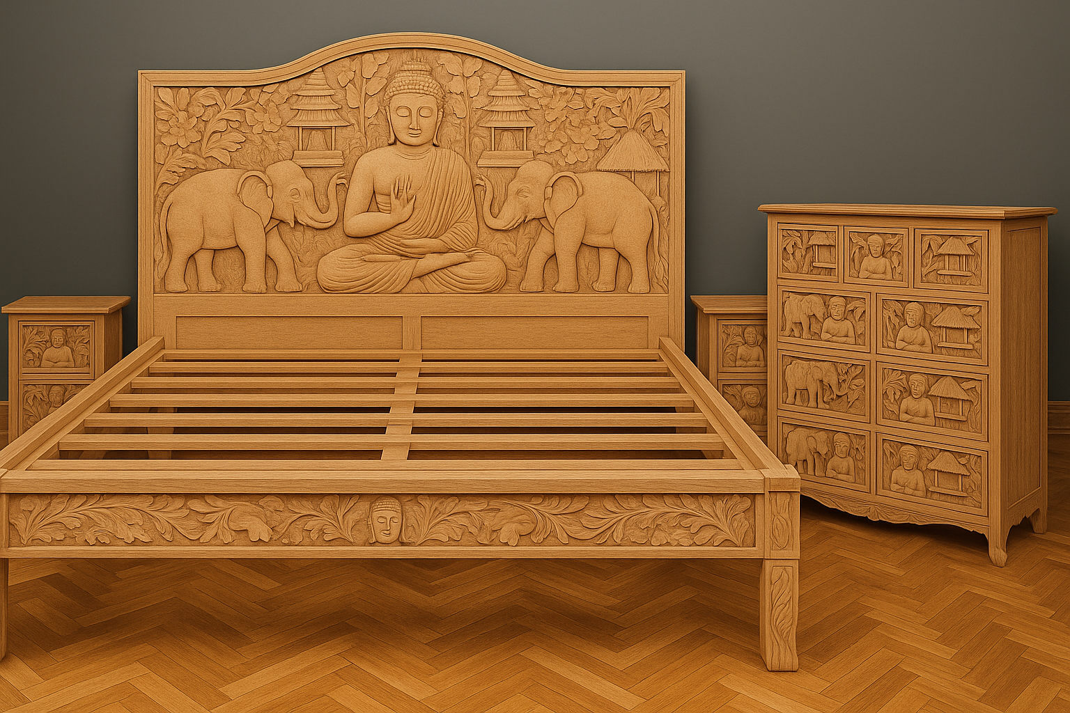 Golden Buddha Series Package bed and 2 Bedsides 