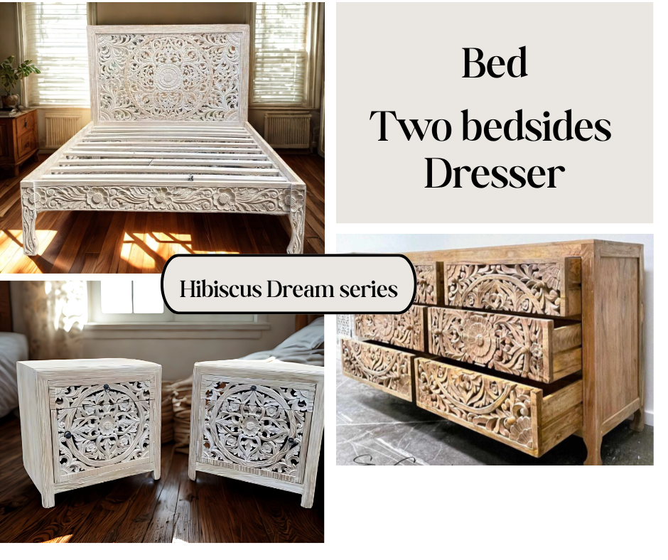 The Hibiscus Dream Series Package bed , 6 draw dresser and 2 Bedsides 