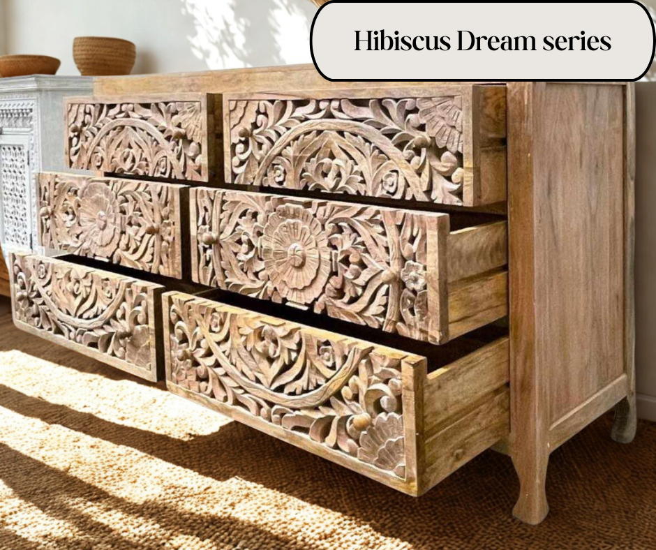 The Hibiscus Dream Series Package bed , 6 draw dresser and 2 Bedsides 