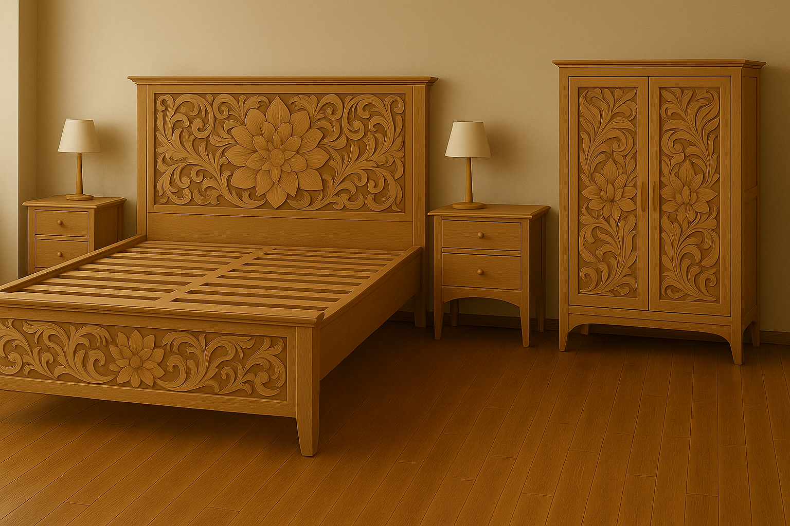 The Lotus Sunrise Package bed , Wardrobe and 2 Bedsides 
