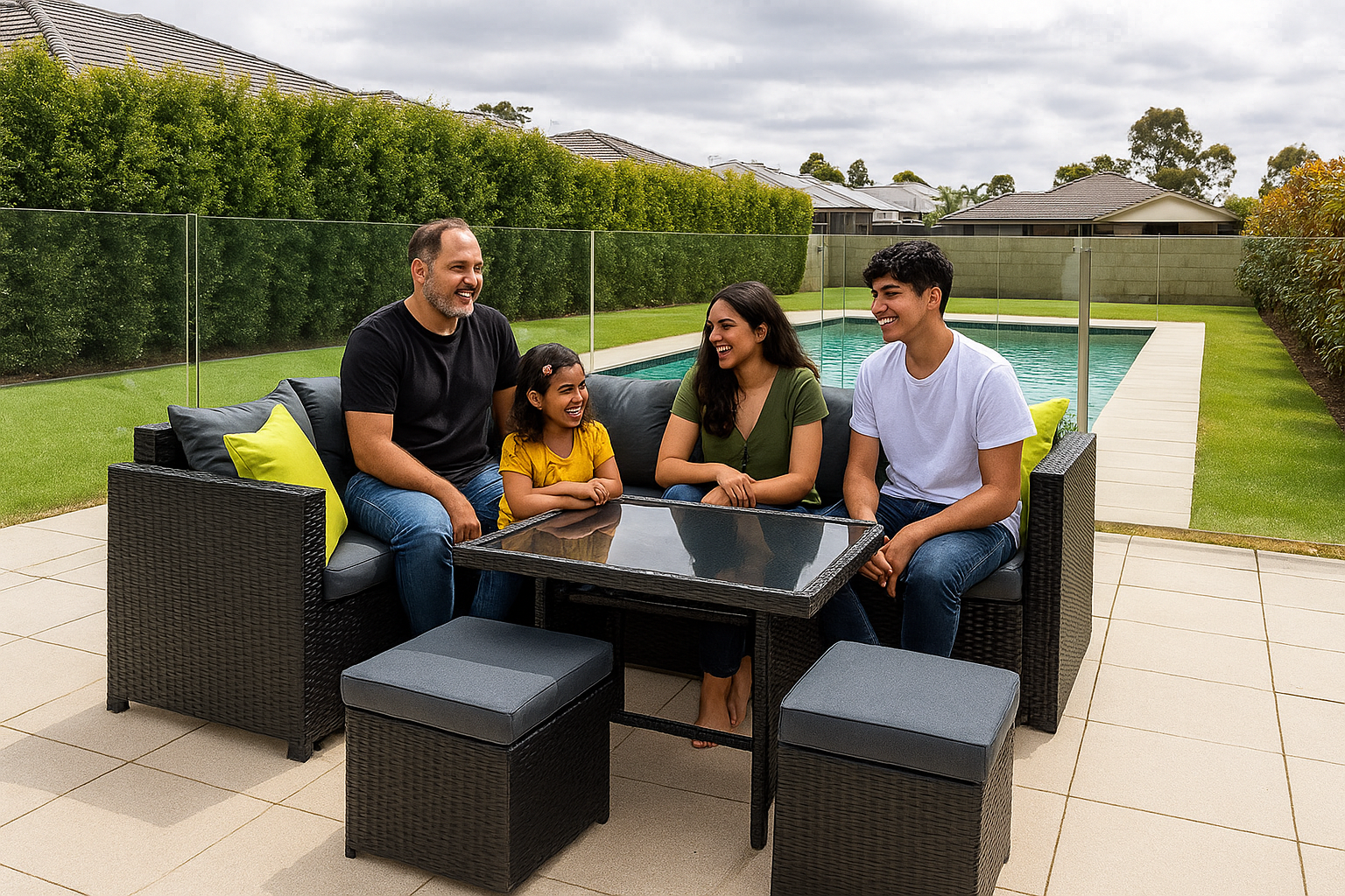 Garden Outdoor Dining Set Aluminum Table Chairs Wicker Setting Black