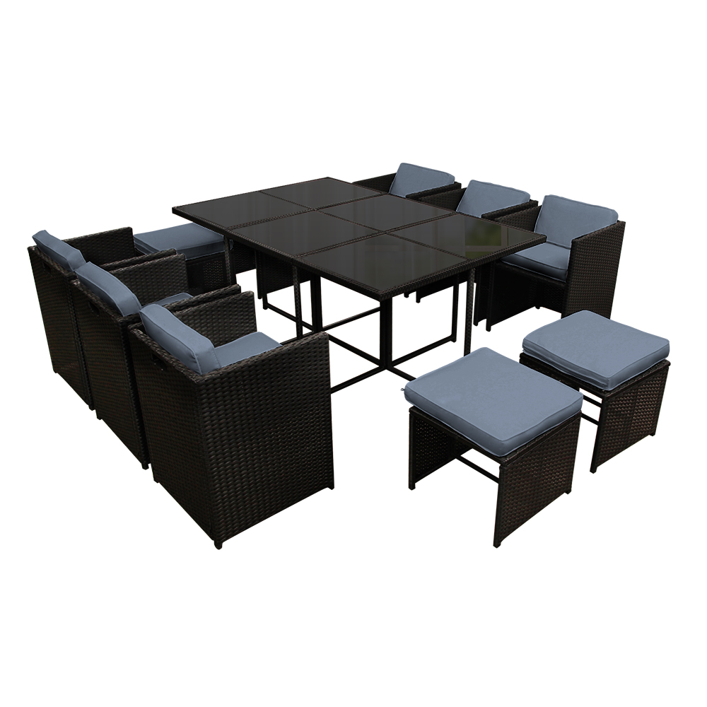  Wicker Table Chairs Setting Black Gardeon Outdoor Dining Set 11 Piece