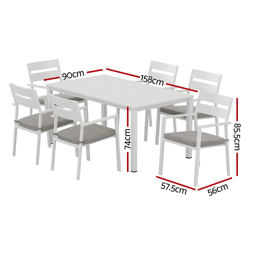 Gardeon 7-Piece Outdoor Dining Set – White Aluminum Elegance with Free Delivery