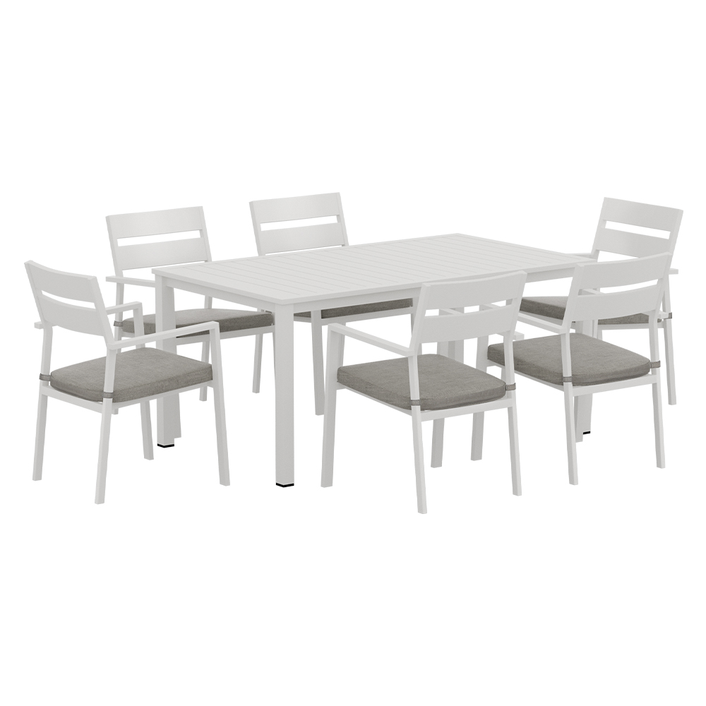 Gardeon 7-Piece Outdoor Dining Set – White Aluminum Elegance with Free Delivery