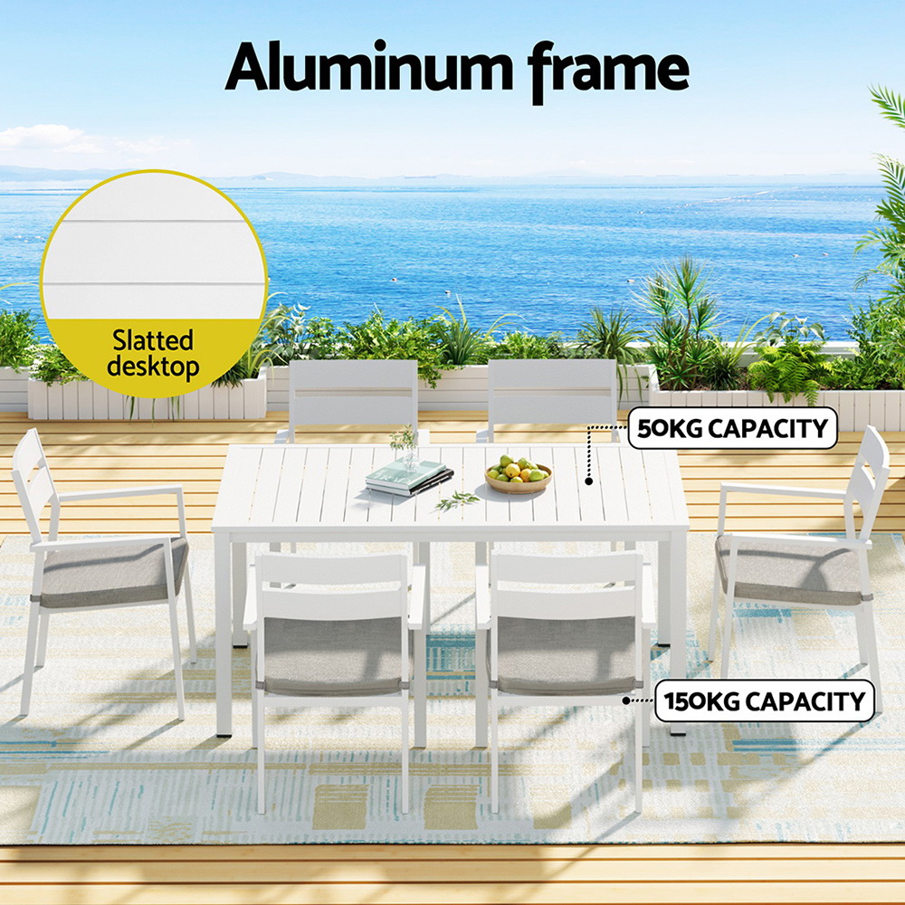 Gardeon 7-Piece Outdoor Dining Set – White Aluminum Elegance with Free Delivery