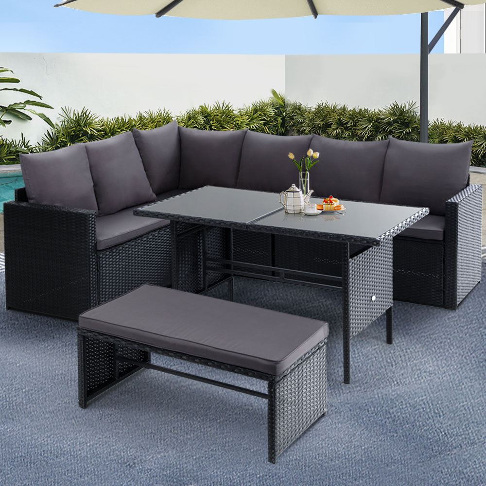 Gardeon Outdoor Furniture Dining Setting Sofa Set Lounge Wicker 8 Seater Black