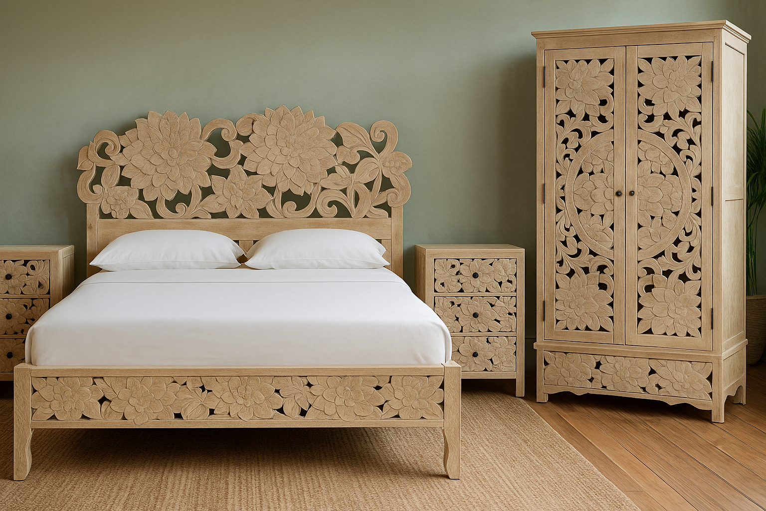 Lotus Serenity – Hand-Carved Bed