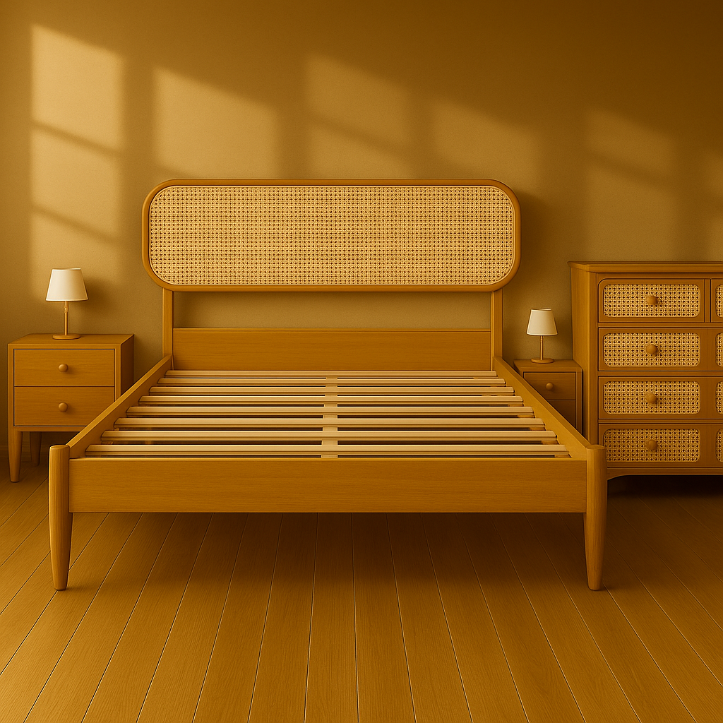 The Serene Rattan – Hand-Carved Bed