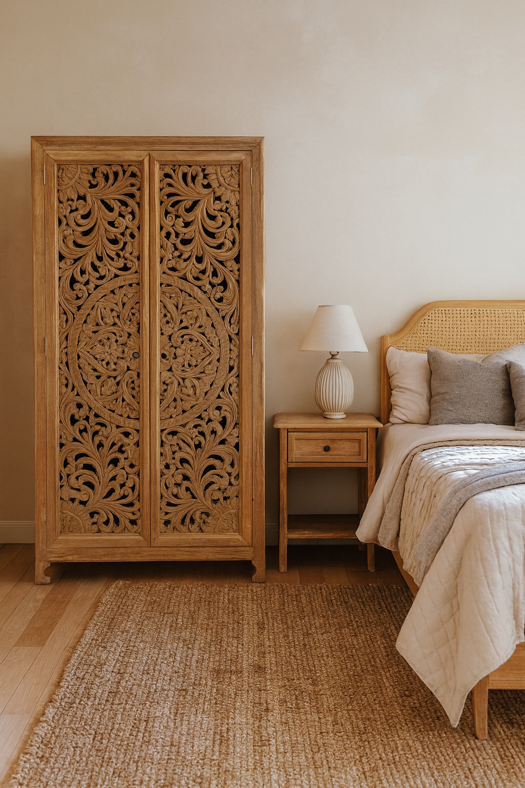 Hibiscus Dreams Handcrafted Solid Wood Wardrobe – 200x100x45 cm