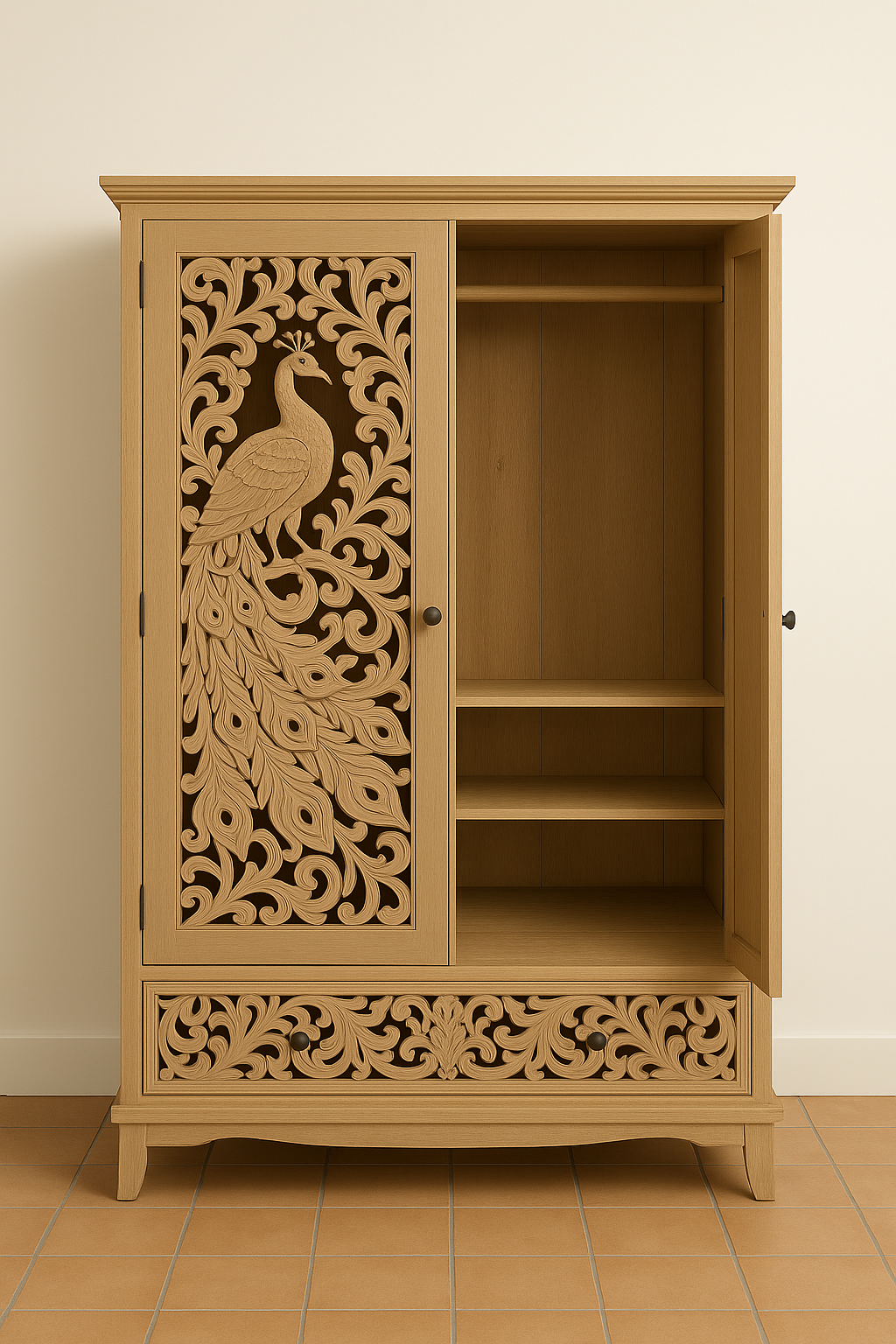Merak Mewah Handcrafted Solid Wood Wardrobe – 200x100x45 cm