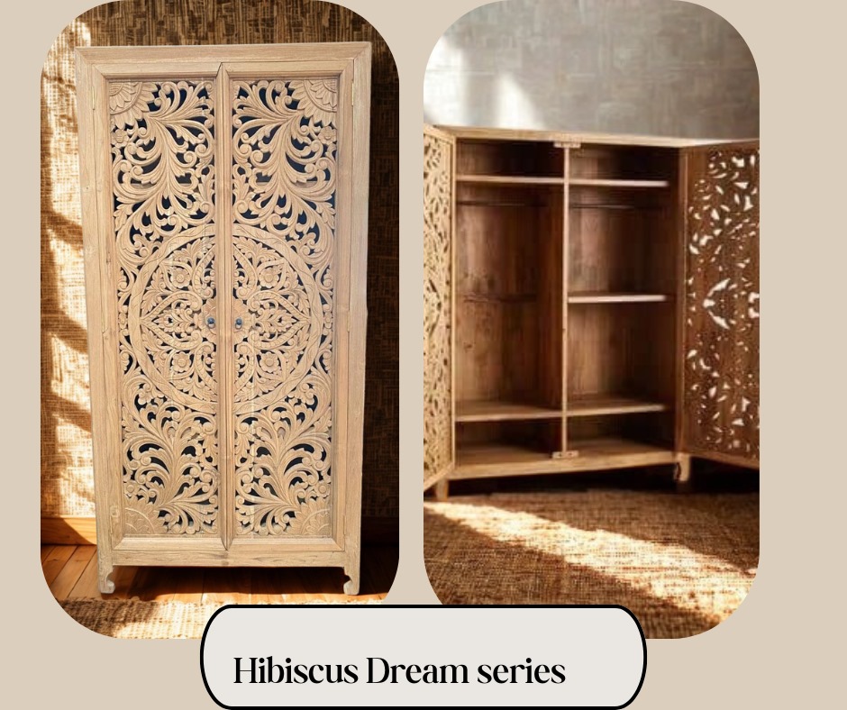 Hibiscus Dreams  Handcrafted Solid Wood Wardrobe – 200x100x45 cm