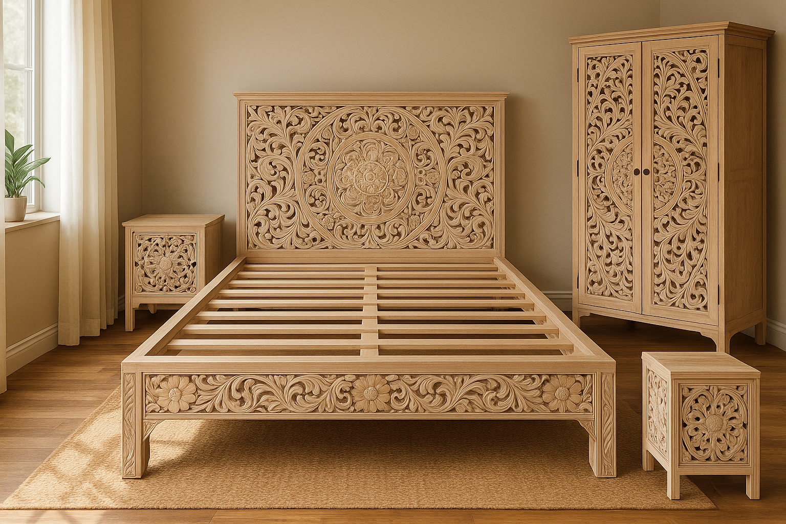 The Hibiscus Dream – Hand-Carved Bed
