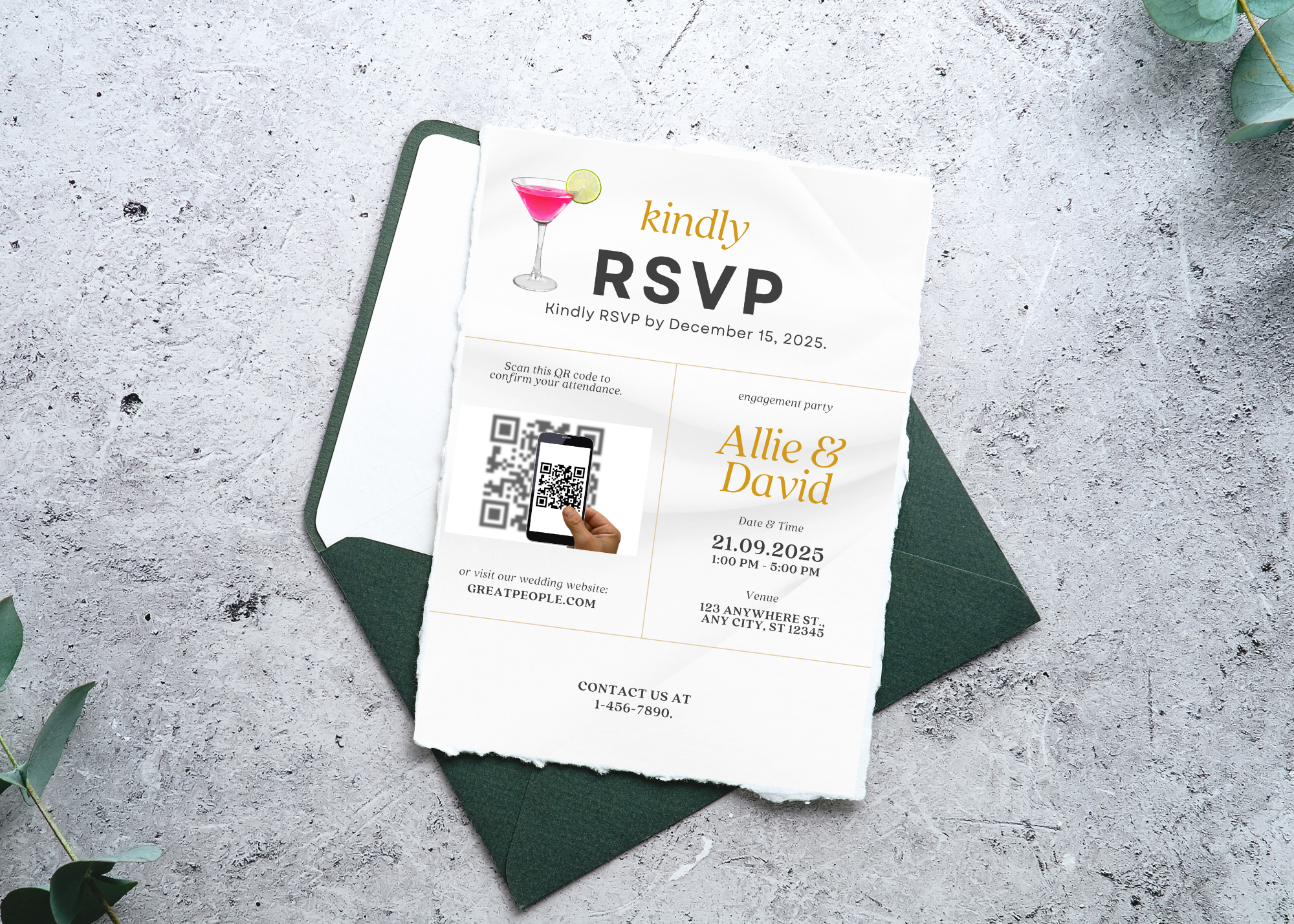 Martini Themed Engagement Invitation  