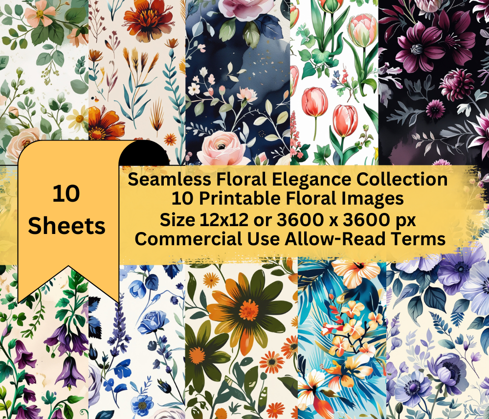 🌸 Rum Runner Floral Elegance – 10 Printable 12x12" Digital Paper Sheets