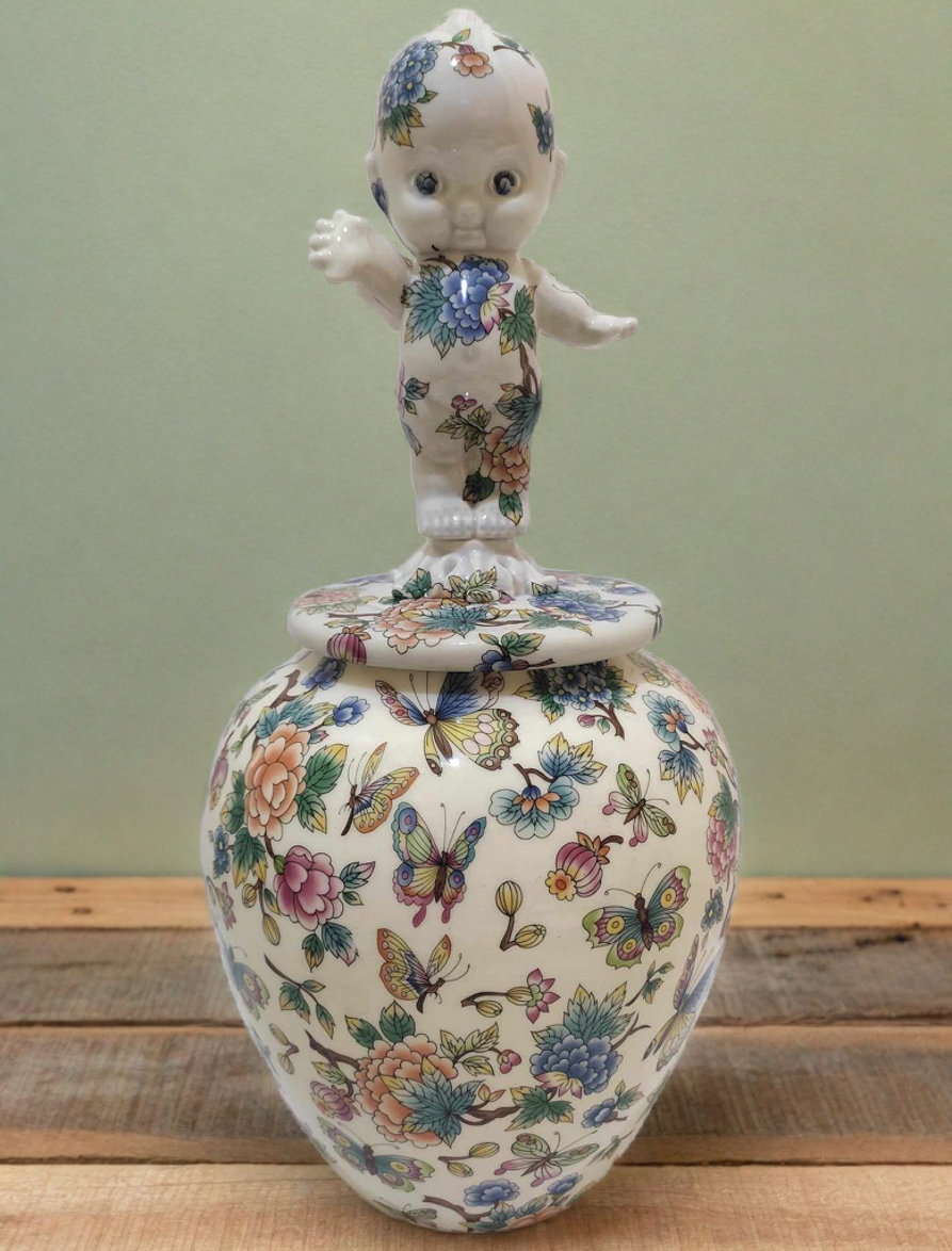 Vintage Ceramic Urn with Kewpie lid