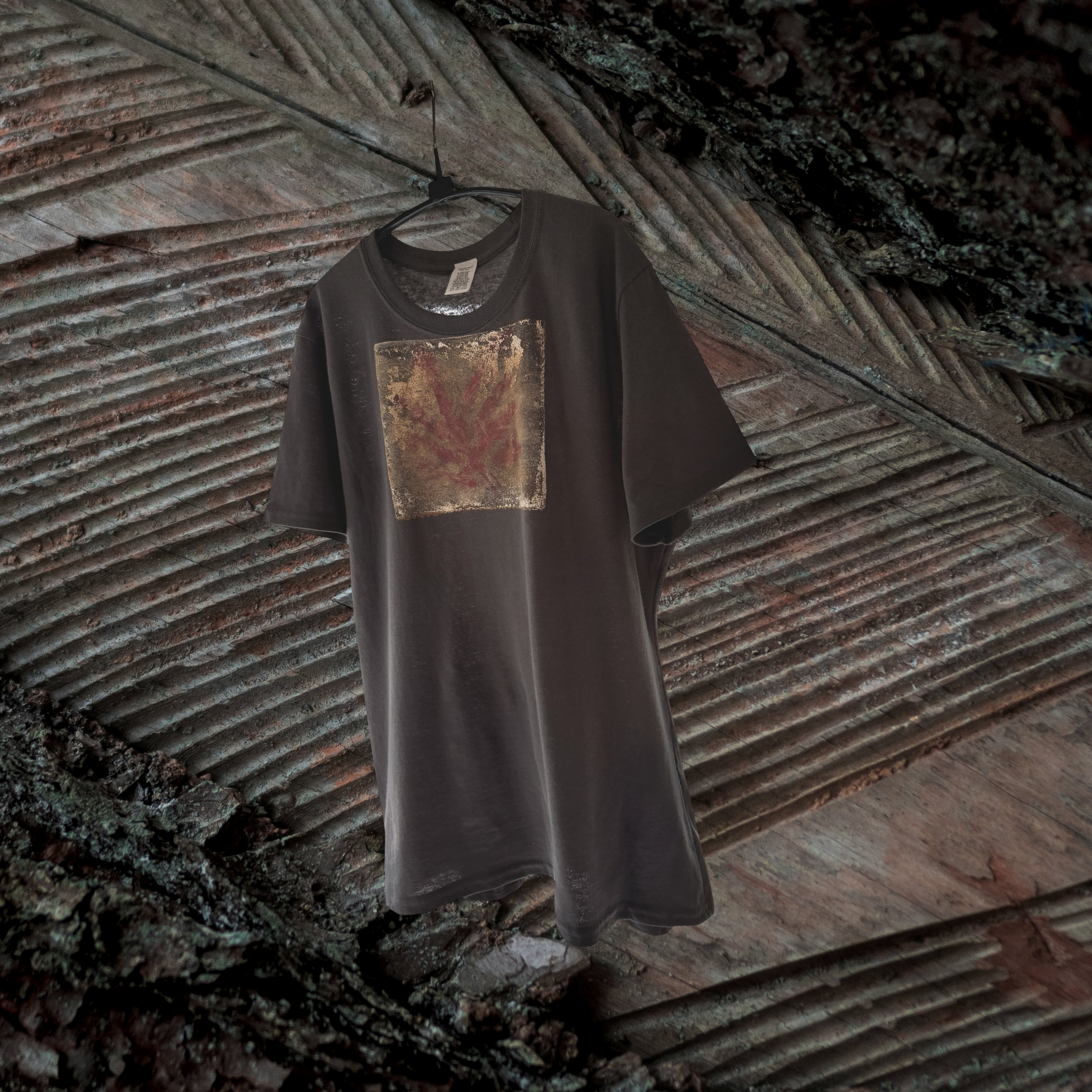 Hand Painted Red leaf Cotton Gray T shirt 
