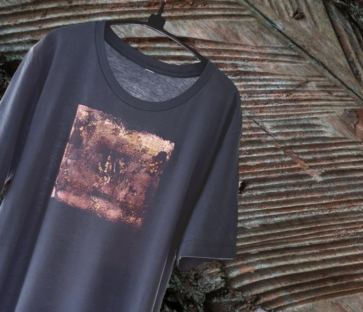 Hand Painted Pink abstract Cotton Slate Blue T shirt 
