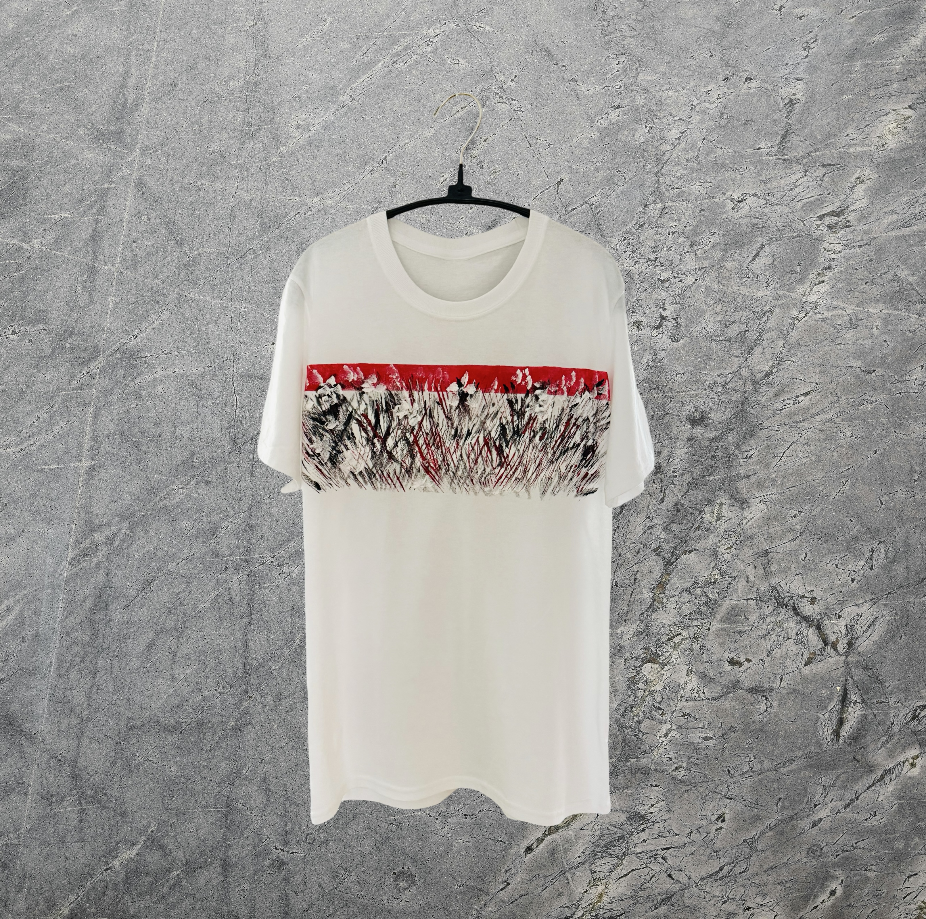 Hand Painted Red Stripe Cotton T shirt 