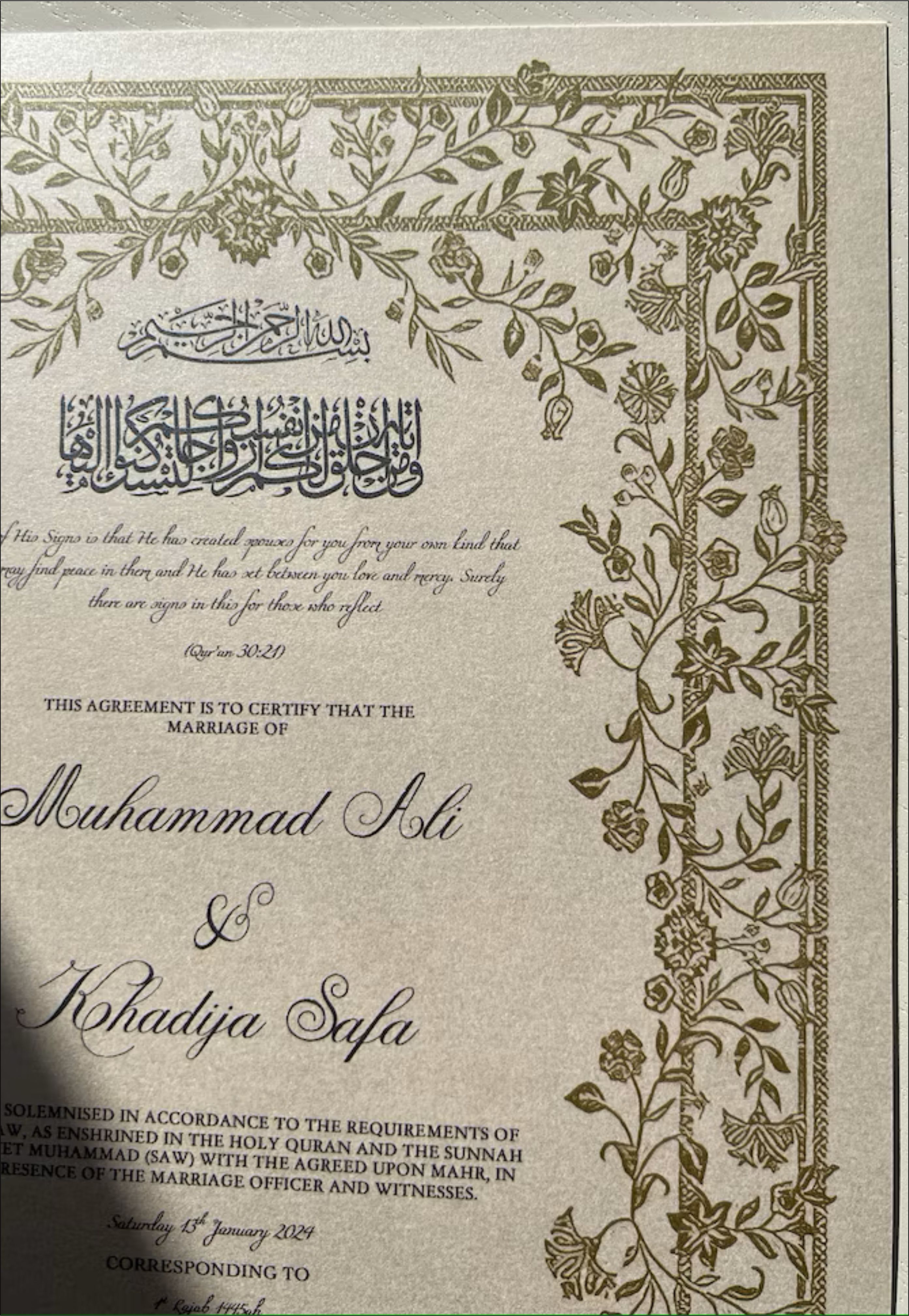 Nikkah Certificate with Framed 