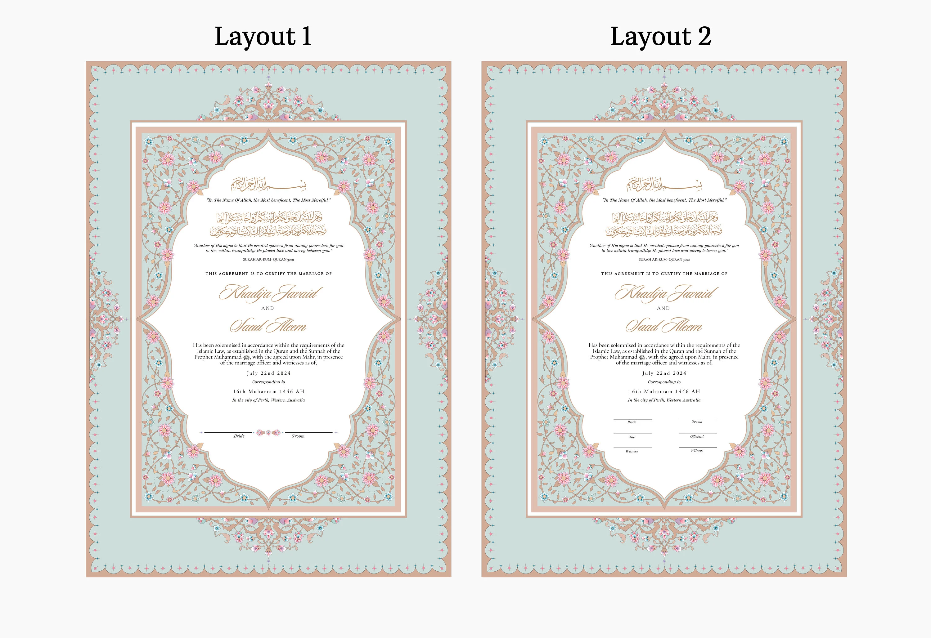 Elegant Wedding Certificate  | Nikkahnama | Nikkah contract | Islamic marriage certificate