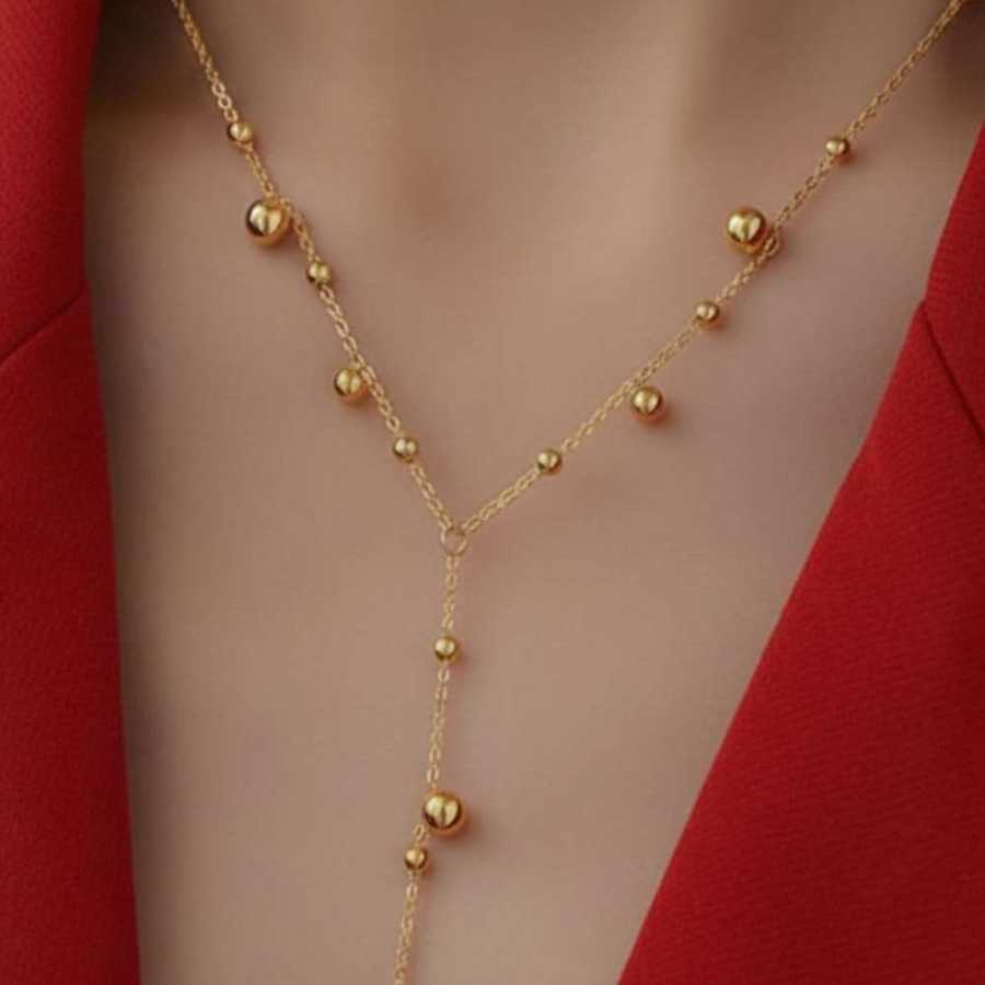 Colar Dourado de Bolas Aço Inox Banho Ouro