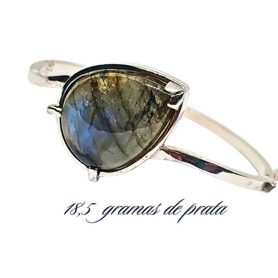 Pulseira de Prata com Labradorita Pedra Natural.